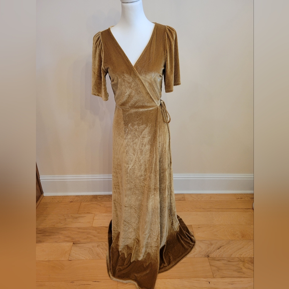 Baltic Born Velvet Wrap Dress in Gold, Small, Meghan, Small